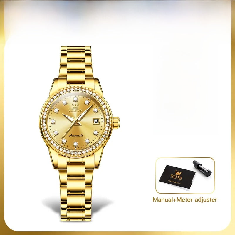 Women's Automatic Mechanical Diamond Dial Stainless Watch