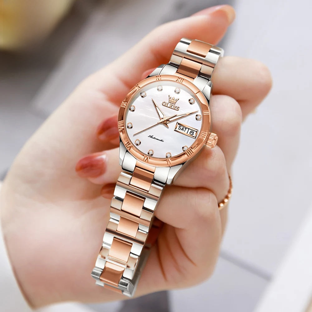 Women's Automatic Two Tone Stainless Steel Watch Pearl