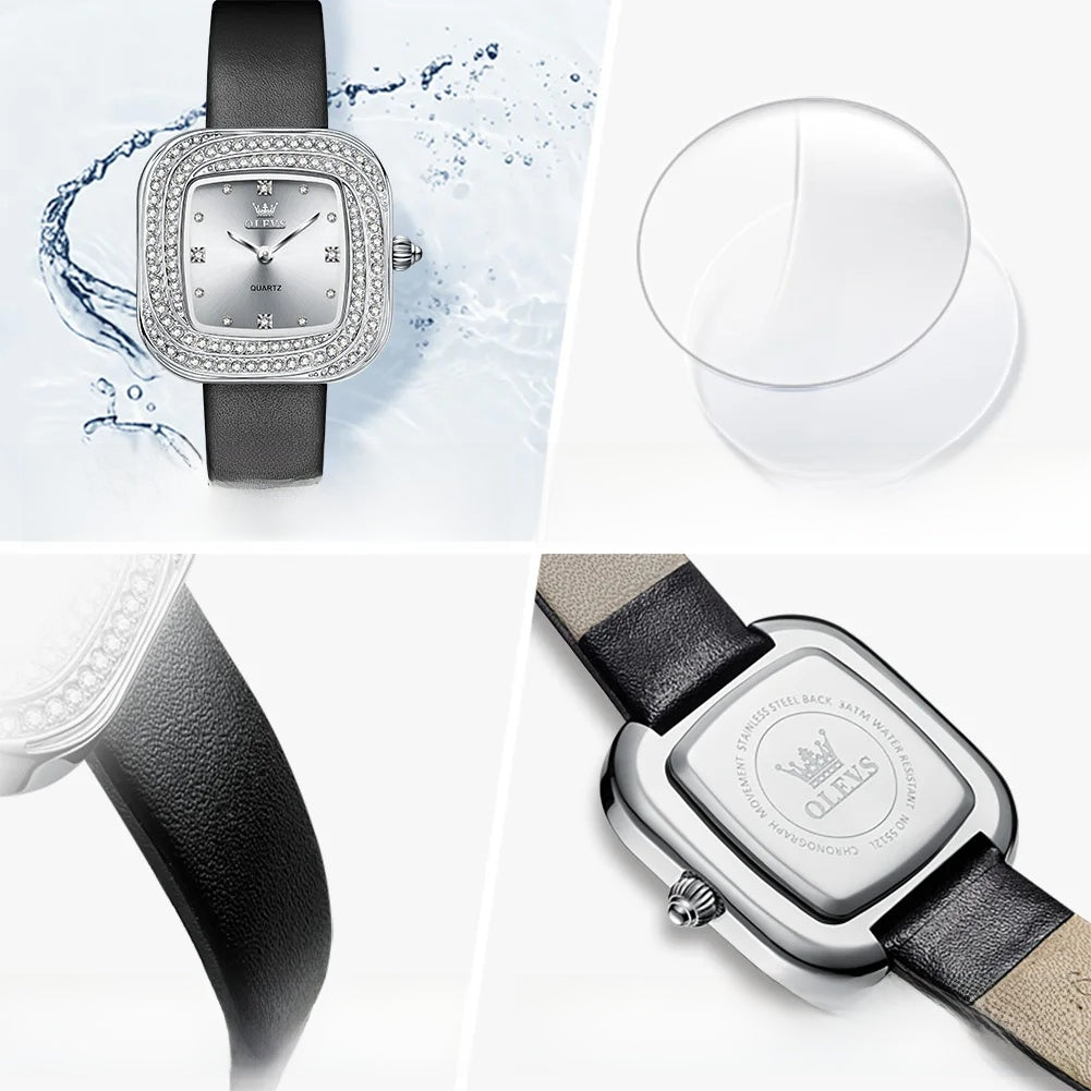 Women's Square Leather Quartz Watch Waterproof Elegant
