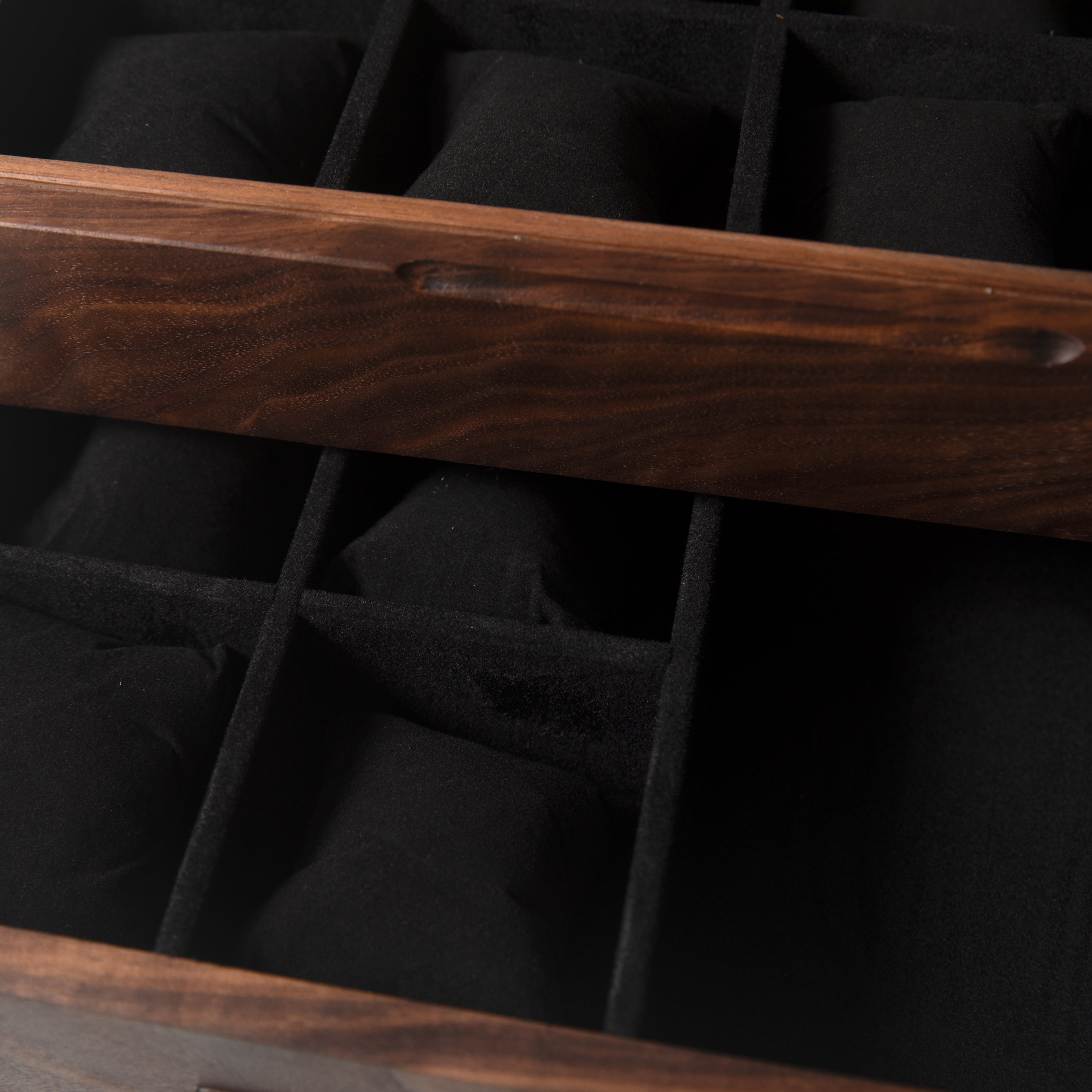 Watch Box with Drawer - Solid Black Walnut - 12 to 16 Watch Compartments