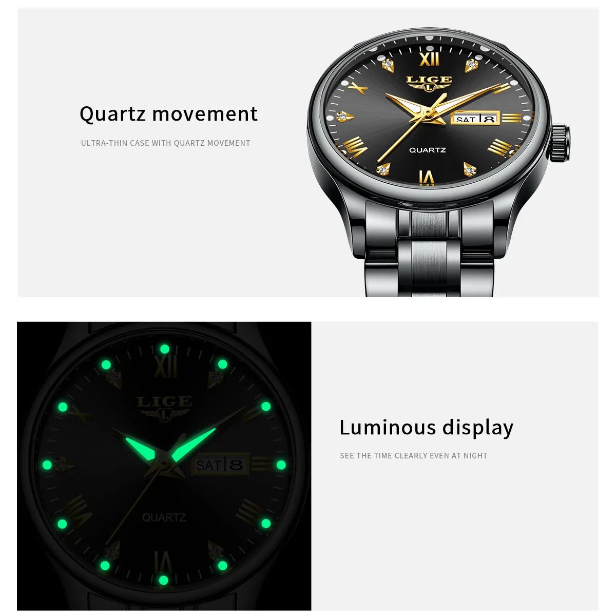 Women's Black Stainless Steel Diamond Dial Quartz Watch