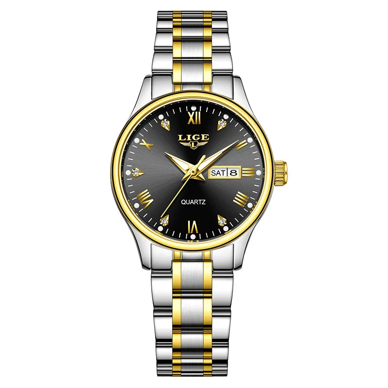 Women's Black Stainless Steel Diamond Dial Quartz Watch