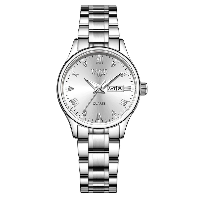 Women's Black Stainless Steel Diamond Dial Quartz Watch