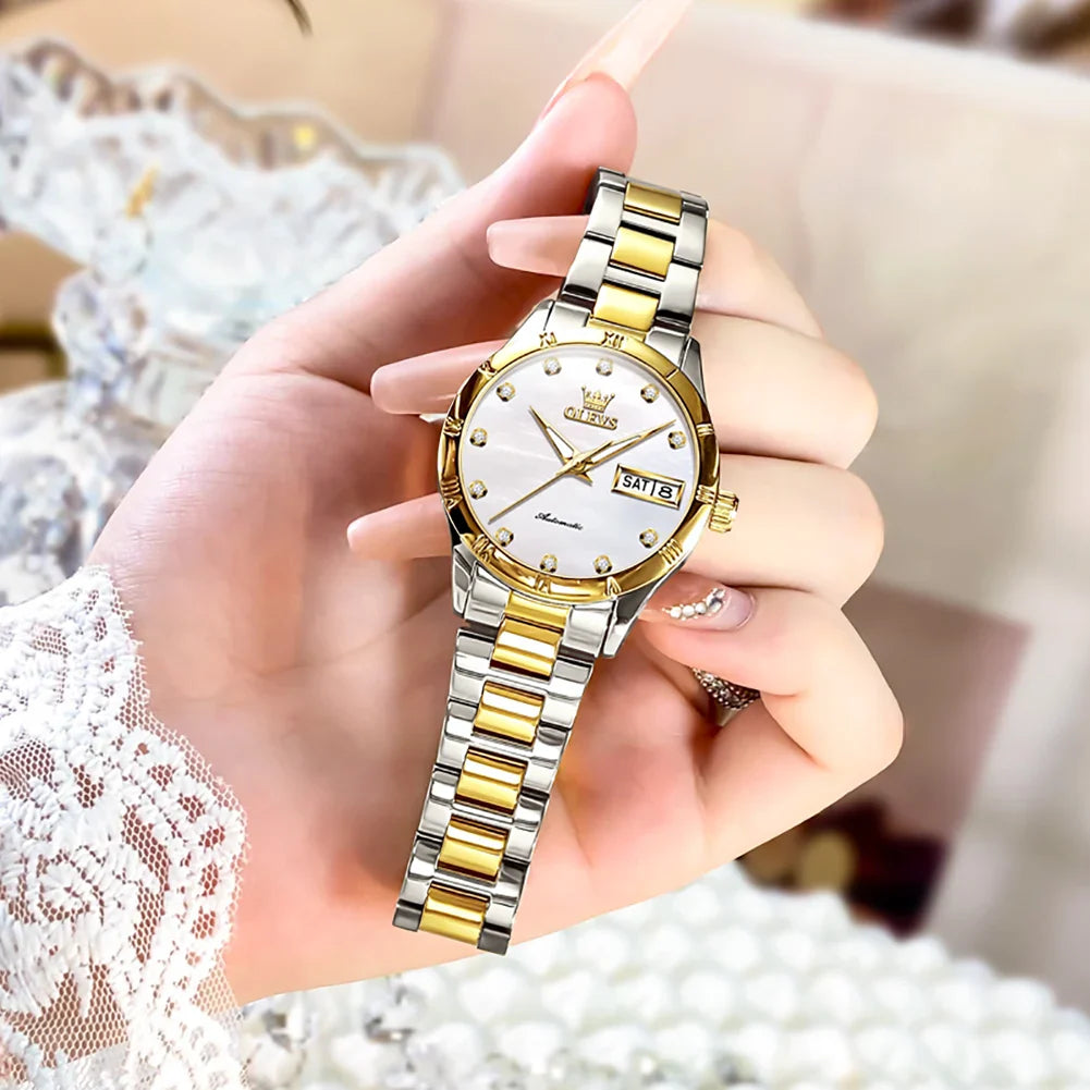 Women's Automatic Two Tone Stainless Steel Watch Pearl