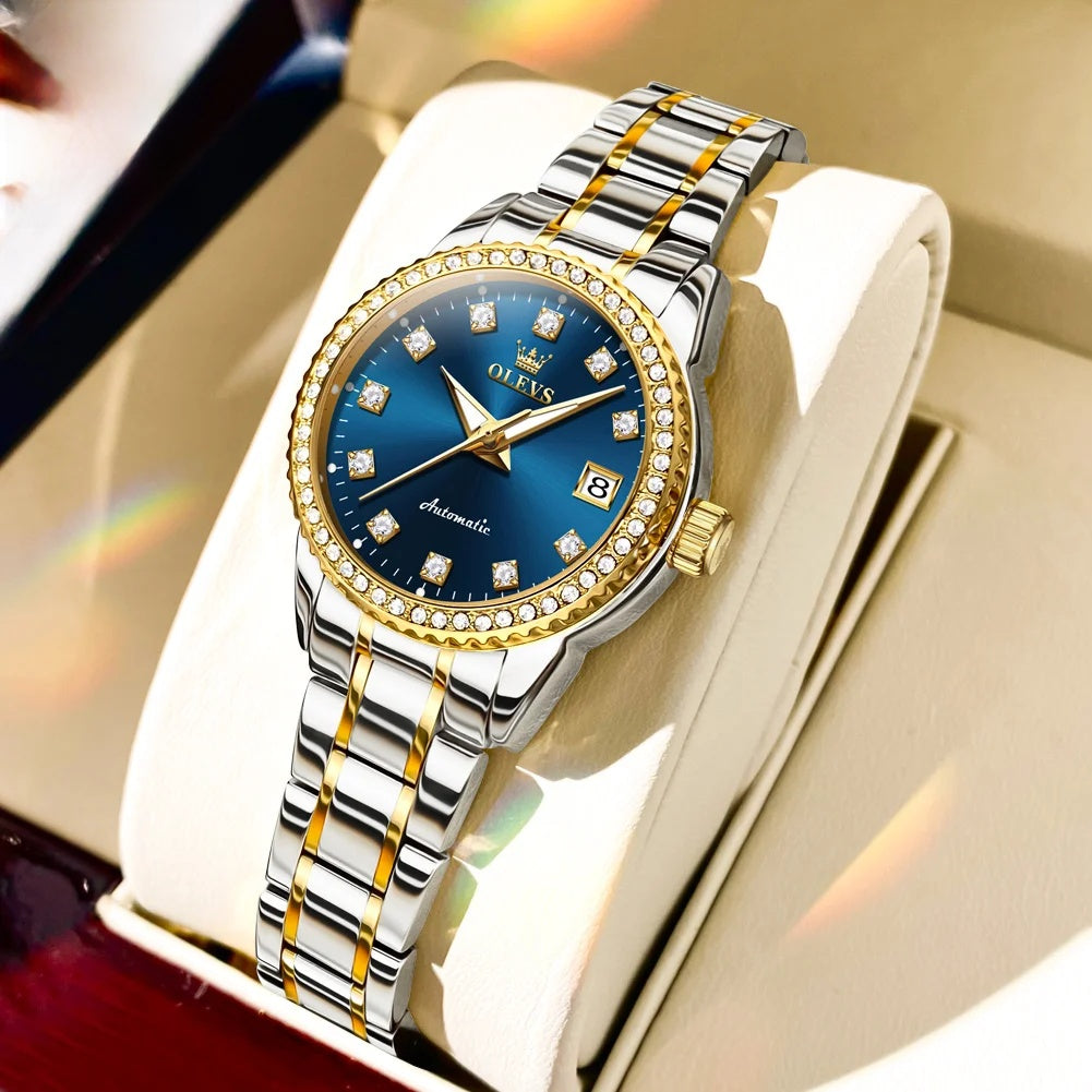 Women's Automatic Mechanical Diamond Dial Stainless Watch