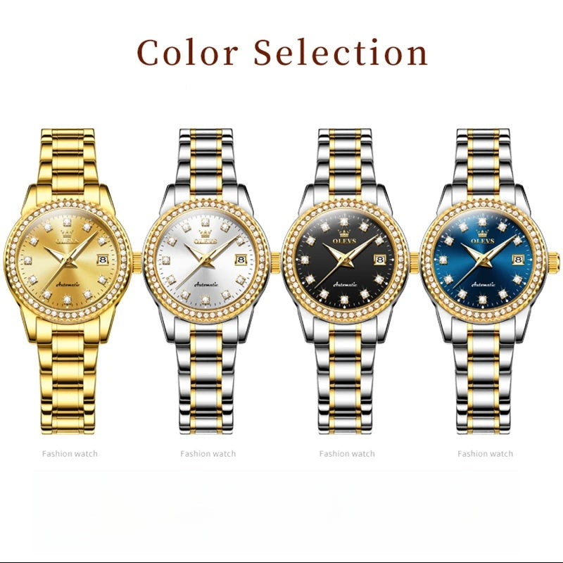 Women's Automatic Mechanical Diamond Dial Stainless Watch