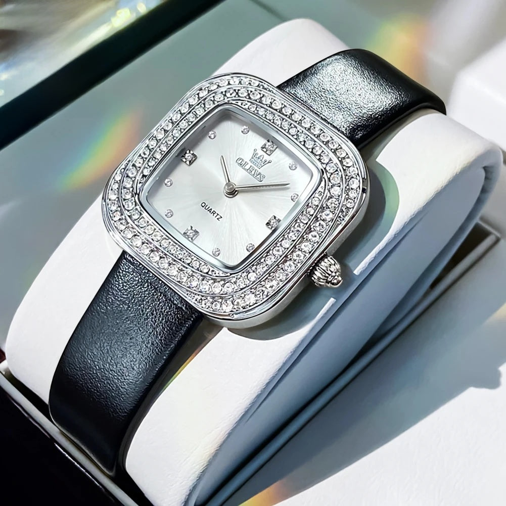 Women's Square Leather Quartz Watch Waterproof Elegant