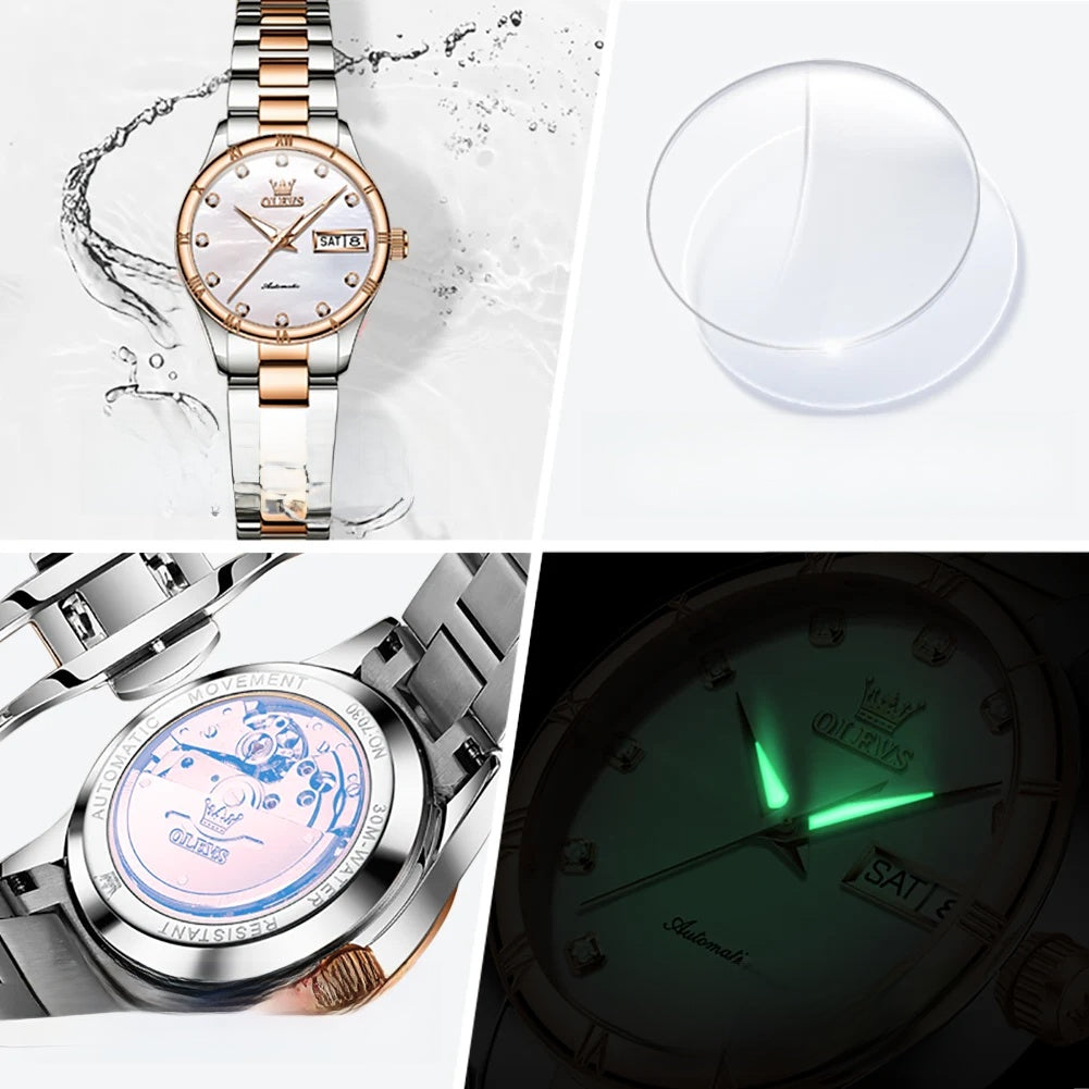 Women's Automatic Two Tone Stainless Steel Watch Pearl