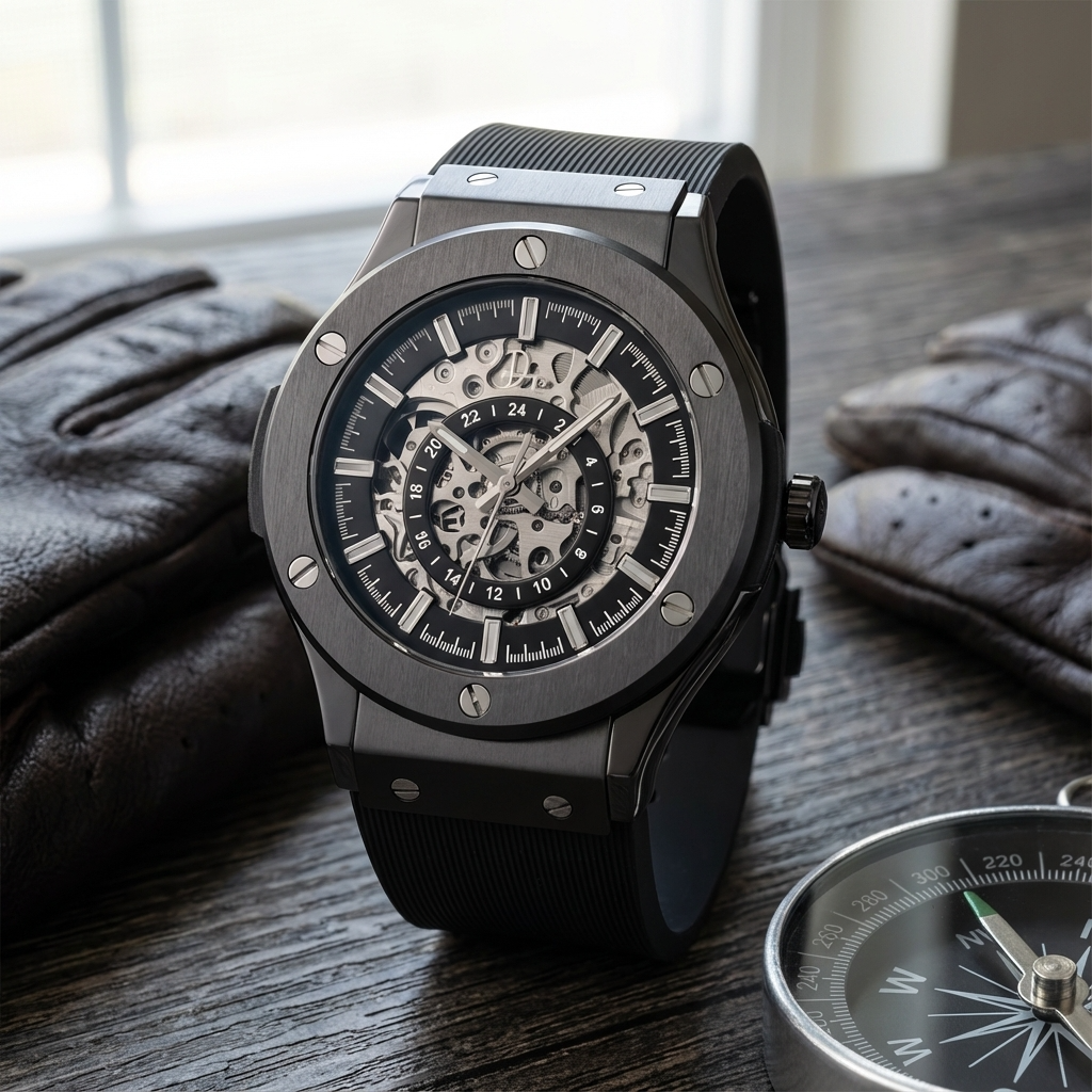 Stainless Steel Skeleton Watch - The 199 Gunmetal by Dapper Watches