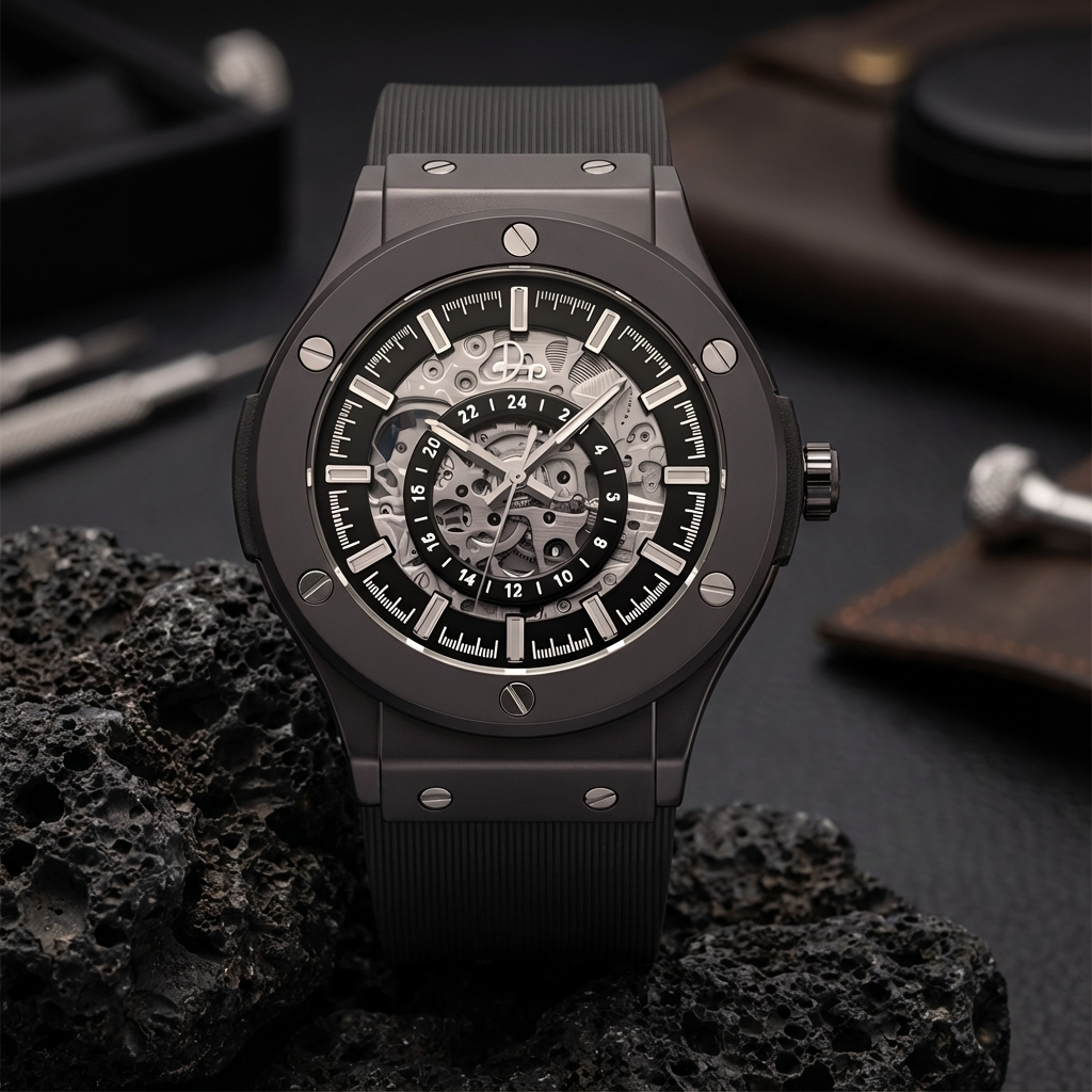 Stainless Steel Skeleton Watch - The 199 Gunmetal by Dapper Watches