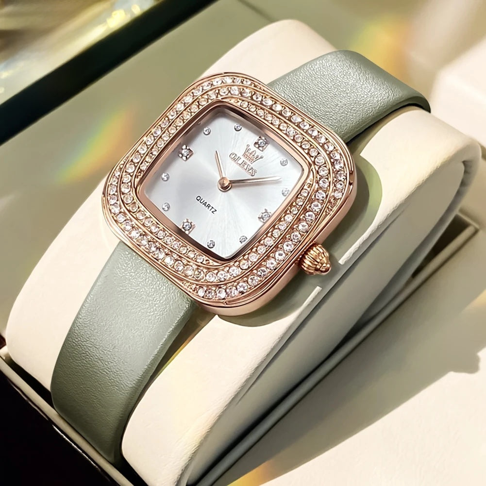 Women's Square Leather Quartz Watch Waterproof Elegant