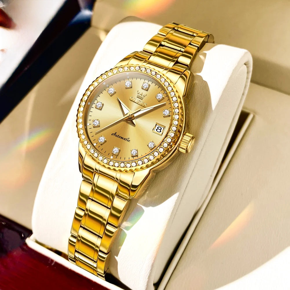 Women's Automatic Mechanical Diamond Dial Stainless Watch